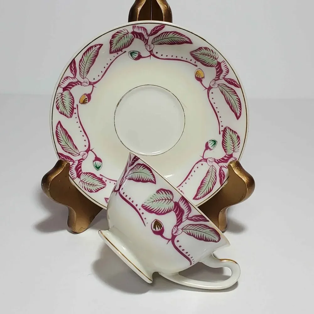 Small Cup and Saucer Leaves Vintage Japan Vintage